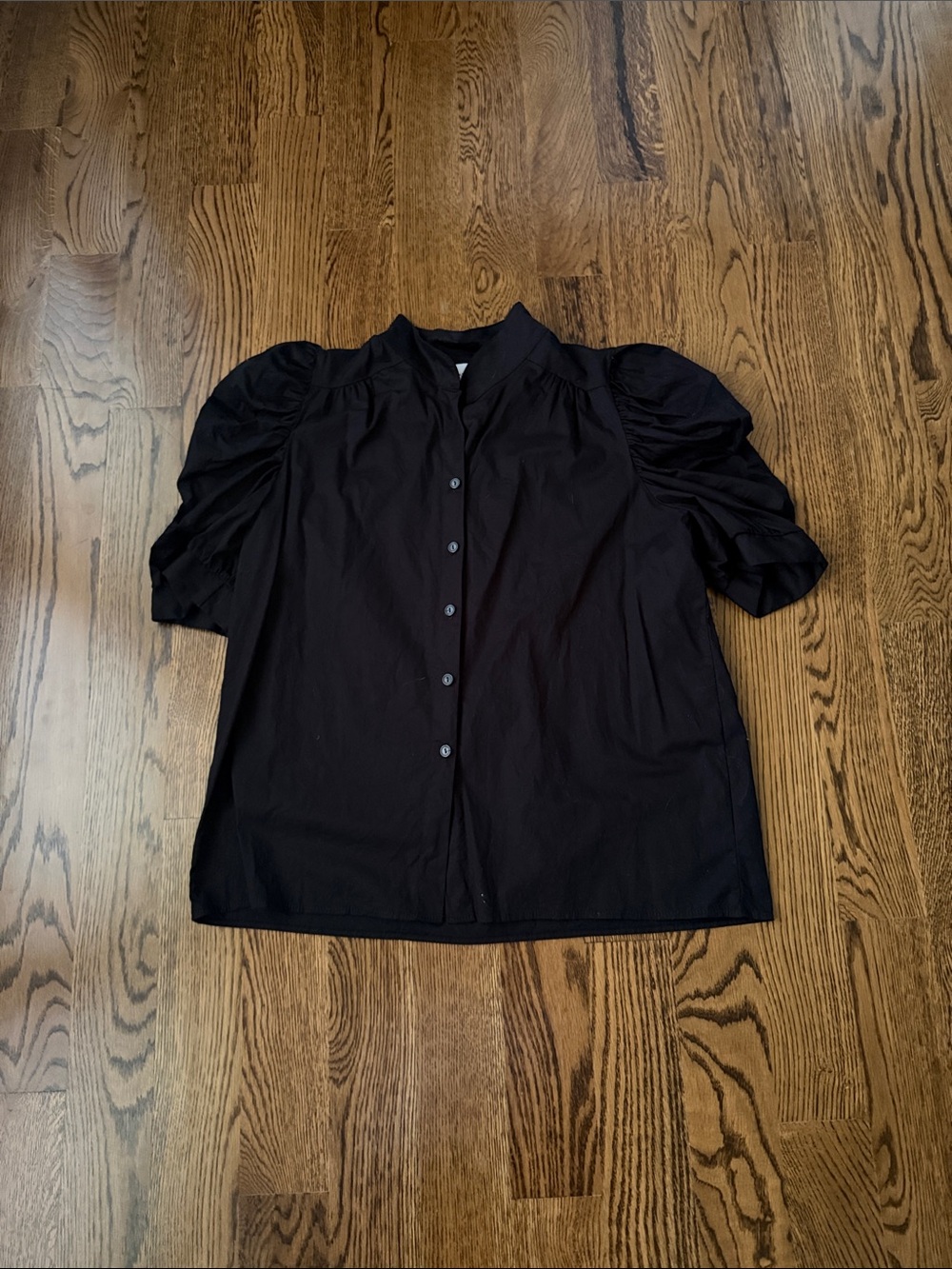 Adrienne Black Puff-Sleeve Button-Down Shirt
